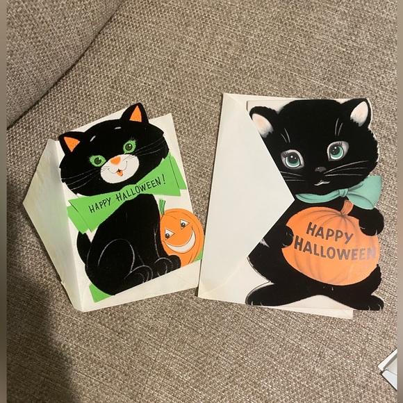 Hallmark Other - Vintage Halloween greeting cards - fuzzy black cat